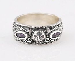S925 Retro Sterling Silver incrusté Tiger Head Ring Trend Hip Hop Men and Women Couple Jewelry Gift8457952