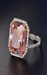 S925 Ringen voor vrouwen Sterling Silver Pink Big Square Topaz Diamant Fine Jewelry Bridal Wedding Engagement Ring Luxe Bijoux6122043