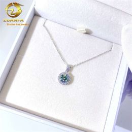 S925 Sier incrusté bleu vert loinsanite diamant diamant coloré micro-collier incrusté avec couleur de feu pleine et passez un test de stylo diamant instantané
