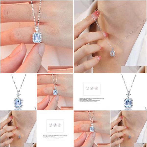 S925 Sier femmes topaze bleue naturelle par bouteille pendentif fiançailles anniversaire collier bijoux livraison directe Dhsf9