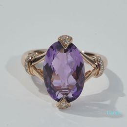 S925 Silver Amethyst Rose Gold Ring Dames Gem Sieraden Amethists Ring