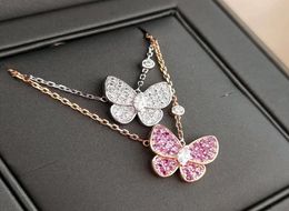 Colliers avec pendentif papillon en argent S925, Simple, plein de diamants, douce petite fée, or Rose, bijoux de luxe, 6487041
