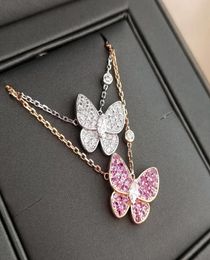 Colliers avec pendentif papillon en argent S925, Simple, plein de diamants, douce petite fée, or Rose, bijoux de luxe, 6471819