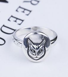 S925 Silver Cat Head Ring Vintage Classic Sterling Silver Cat Face Face Face British Style British Hiphop Male et femelle Silver Ring8015531