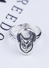 S925 Silver Cat Head Ring Vintage Classic Sterling Silver Cat Face Face Ring British Style Hiphop Male et femelle Silver Ring5256779