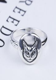 S925 Silver Cat Head Ring Vintage Classic Sterling Silver Cat Face Ring Britse stijl Hiphop mannelijke en vrouwelijke Thai Silver Ring8522289