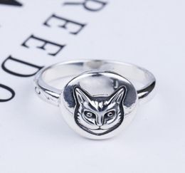 S925 Silver Cat Head Ring Vintage Classic Sterling Silver Cat Face Face Face British Style British Hiphop Male et femelle Silver Ring9403834