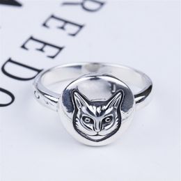 S925 zilveren kat hoofdring vintage klassieke sterling zilveren kat gezicht ring Britse stijl hiphop mannelijke en vrouwelijke Thaise zilveren ring226a