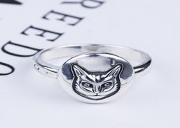 Anillo de plata con cabeza de gato s925, anillo clásico vintage con cara de gato de plata esterlina, estilo británico, hiphop, anillo de plata tailandesa para hombre y mujer9434099