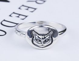 Anillo de plata con cabeza de gato s925, anillo clásico vintage con cara de gato de plata esterlina, estilo británico, hiphop, anillo de plata tailandesa para hombre y mujer8227839