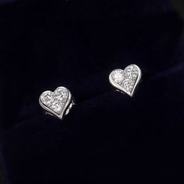 Boucles d'oreilles en forme de coeur avec breloque en argent S925 de couleur platine avec diamant scintillant pour femmes bijoux de mariage ift ont tampon de sac velet PS4005A