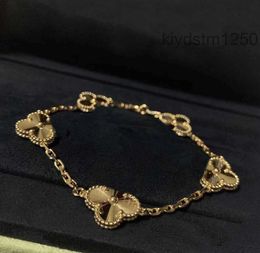 Bracelet pendentif à breloque en argent S925 avec diamant et non en plaqué or 18 carats, 5 pièces, motif de fleurs, avec boîte à tampons PS7056A I4PU