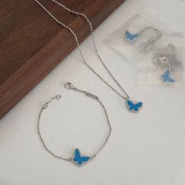 S925 Collar de pedante de pendientes de encanto S925 con pulsera de piedra turquesa azul para mujeres Regalo de joyería de boda Have Box Stamp Q8