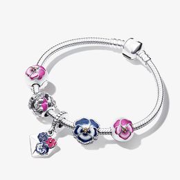 S925 Argent Couleur breloques Bracelets fleur pendentif DIY Fit Pandora collier de haute qualité De Luxe Bracelet Bijoux Pour Femmes Cadeau De Fiançailles En Gros