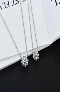 S925 Silver Flower hanglagige ketting oorrang met sprankelende diamanten in twee maat en platinagleur voor vrouwen bruiloft sieraden GI5790334