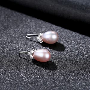 S925 Silver Freshwater Pearl Luxe Earhook Dange oorbellen kleur parel glanzend zirkon dames oorbellen merk premium sieraden cadeau