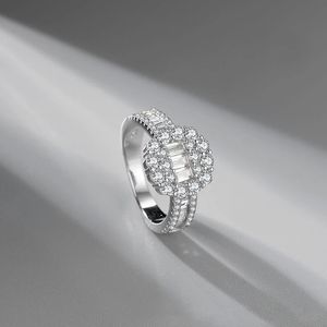 S925 argent plaqué or effet T-carré sucre Moissanite bague Micro-ensemble multi-diamants luxe Unique femme bijoux cadeau