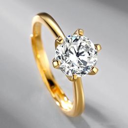S925 argent plaqué or Six griffes réglage flocon de neige brillant diamant bague femme proposant mariage luxe élégant femme bijoux