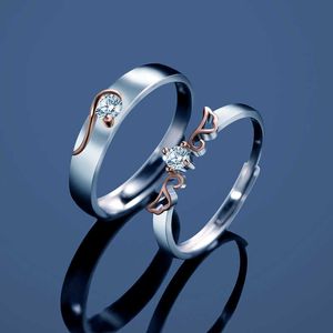 S925 Silver Guardian Angel Couple Ring Japan et Corée du Sud Personnalité simple ouvrant des hommes et des femmes Ring Ins Plain Ring Jewelry