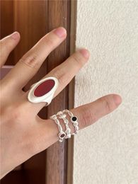 S925 zilveren handgemaakte textuur ovaal meren ring vaste zilveren ring