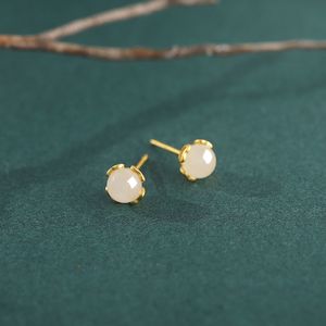 Boucles d'oreilles en argent S925, jade Hetian, amour, dentelle, fleur, mode, simples, creuses, pour femmes, vente en gros