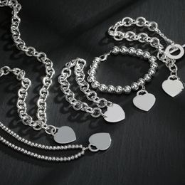 Collar con colgante de amor de plata s925, pulsera con cuentas de corazón, regalo de joyería para mujer de diseñador