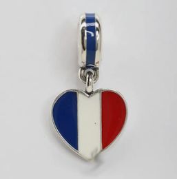 S925 Argent Matériel Français Coeur Drapeau Pendentif En Argent avec Émail Bleu, Blanc et Rouge pour Femmes Bracelet De Perles Bijoux 791546ENMX Bijou De Mode