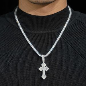 S925 Silver Mosonite Cross Pendant Necklace voor Cross Border Trade in Europa en Amerika, de tweede keer Test Diamond Pen, Hip Hop, dezelfde stijl voor mannen en vrouwen