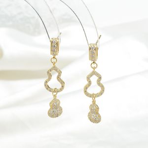 Pendientes colgantes con forma de calabaza hueca de circonio para mujer, microconjunto de aguja de plata S925, joyería de alta gama chapada en oro de 18k