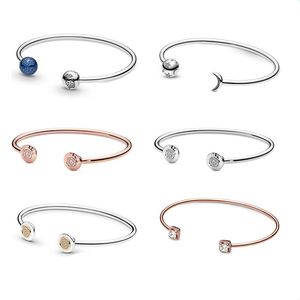 S925 Silver Open Bangle diy Accessoires de mode pour Pandora Style Jewelry Star Moon Bracelet