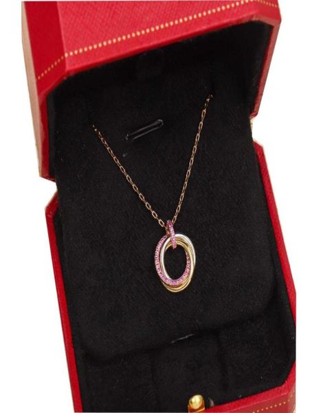 S925 Collier de pendentif en argent avec anneau Connect et diamant fuchsia pour les femmes bijoux de mariage ont un tampon de boîte PS73776771761