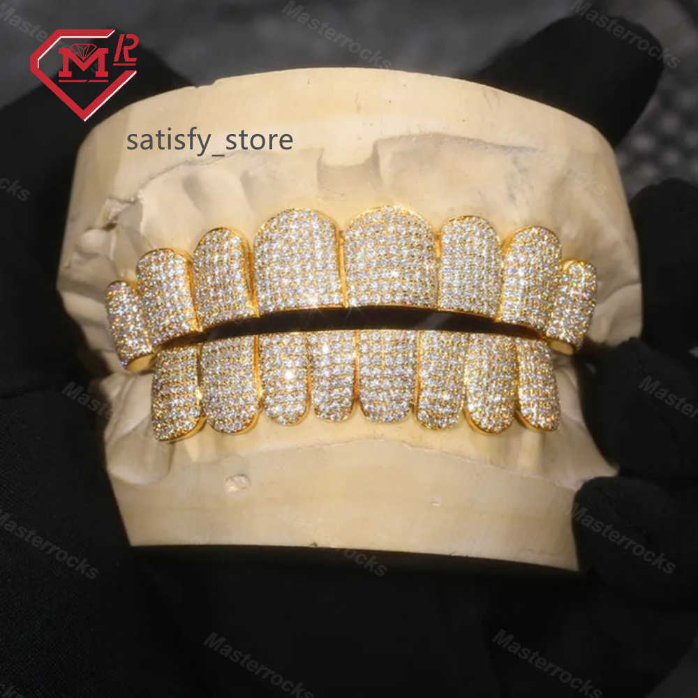 S925 Honeycomb grillz di gioielli per rapper argento grillz per denti personalizzati di colore oro vvs moissanite grillz
