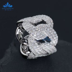 S925 Silver Ring Hip Hop Style Cuban Rings Def VVS Moissanite Mens Miami Chain 7mm 18 mm breedte