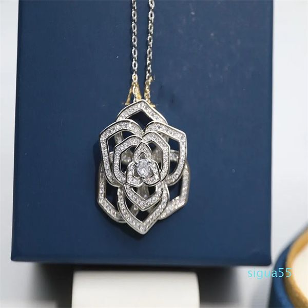 Collier rose en argent S925 plaqué or véritable, chaîne de clavicule camélia, vent féerique, doux tempérament