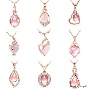 S925 zilveren rozenkwarts cat eye kristal stenen hanger ketting voor dames edelsteen mode-sieraden