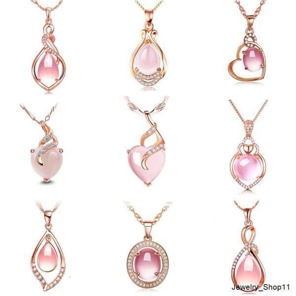 S925 argent Rose Quartz oeil de chat cristal pierre pendentif collier pour femmes pierres précieuses bijoux de mode