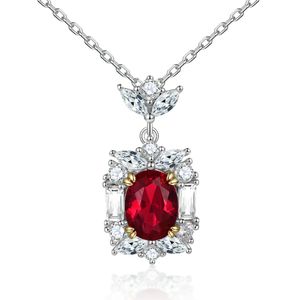 S925 Silver Ruby Pendant Natural Stone Garnet Zirkon ketting Dames high -end Europese en Amerikaanse stijl pure zilveren kraagketens sieraden