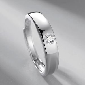 S925 Argent Simulation Moissanite Diamant Bague Ronde Unique Diamant Amoureux Bague Live Bouche Réglable Simple Bijoux De Mode