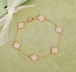Bracelet bracelet six fleurs en argent S925 en or rose 18 carats + cadeau de bijoux de mariage couleur diamant et platine avec timbre de boîte PS7029