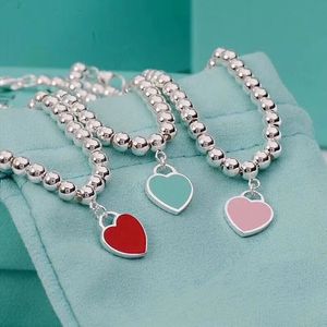 S925 Silver Tiffanyjewelry Heart Ketting Hart Email Blue Hart Love Bead Fashion Bracelet ketting Bracelet 16-19cm verstelbaar
