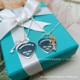 S925 Silver Tiffanyjewelry Heart Hangers Seiko High Edition 925 Rose Gold Key ketting di liefde hanger kraagketen
