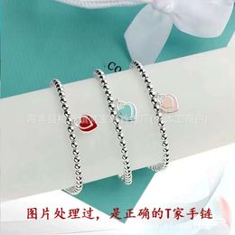 S925 Silver Tiffanyjewelry Heart Hangers Hoge kwaliteit Classic Bead Bracelet met Blue Email Classic Matching Bead Style armband veelzijdige beste vriend armband