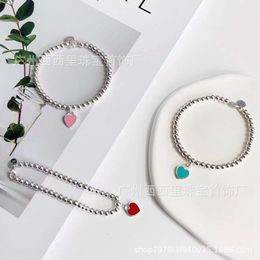 S925 Silver Tiffanyjewelry Heart Hangers Sterling Red Blue Email Love Bracelet Vrouw Round Boeddha Bead Peach Bracelet Live Broadcast Bracelet