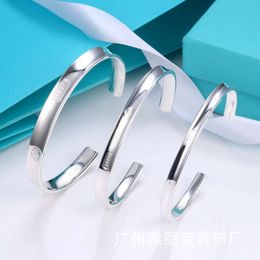 S925 Silver Tiffanyjewelry Heart Hangers Families hetzelfde openingspaar Bracelet mode concave stalen zegel letter brede versie armband