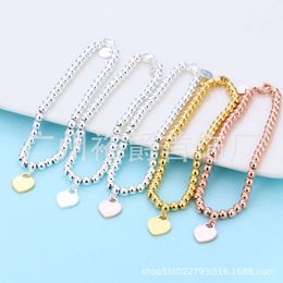 S925 Silver TiffanyJewelry Heart Pendants 4m Bracelet perlé Femmes blancs cuivre cuivre 18k Gold CNC en acier imprimé perle rond