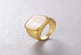 S925 Silver Top Quality Ring in 18K GOUD GOLD MET NATUURLIJKE WITTE SHELL EN ZWARTE AGATE 1215 cm vierkante vorm Charm Jewelry cadeau 8351536