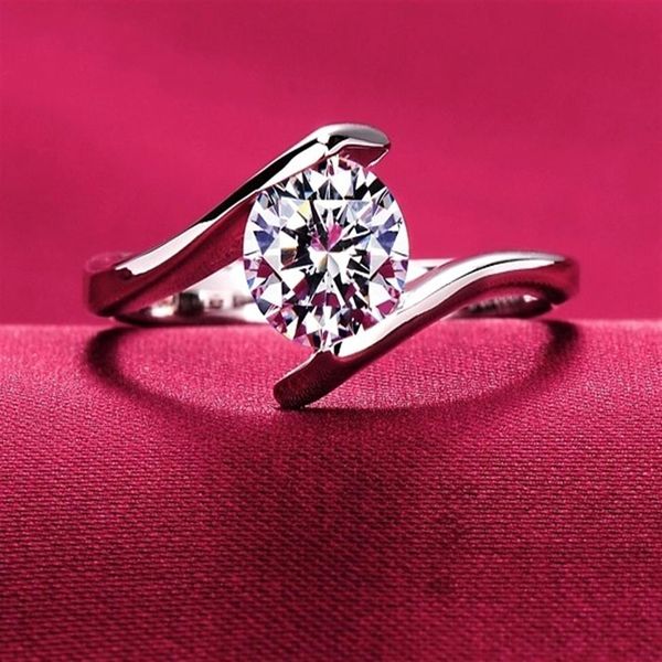 S925 Silver Wedding Anel Ring 18K Real White Gold plaqué CZ Diamond 4 Prong Engagement Mariage Anneau de mariée Femmes 233r