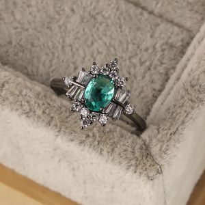 S925 zilveren wens smaragdgroene ring gepersonaliseerde geverfde zwarte ring eenvoudig design ring in Europa en Amerika