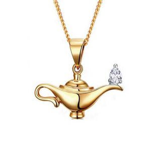 Lampe en argent S925 d'ALADDIN, cadeau pour petite amie, collier à breloques en or, lampe magique, pendentif génie, bijoux