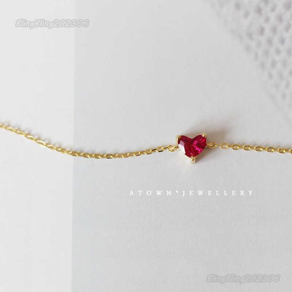 S925 Sterling 925 Bijoux en argent 14k Bracelet de coeur rouge Gol